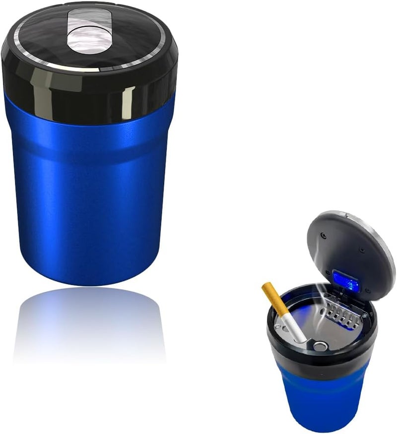 Yourkar Car Ashtray, Portable Smokeless Cylinder Cup Holder Ash Tray, Smokeless Auto Ash Tray with Lid & LED Blue Light for Most Vehicles, Universal Interior Car Accessories (Blue, Large) - Image 1